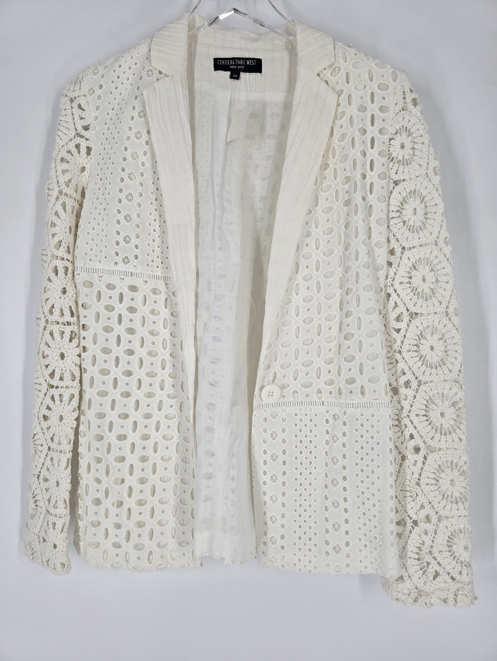 Central Park West White Crochet Eyelet Blazer Top Size XS NEW